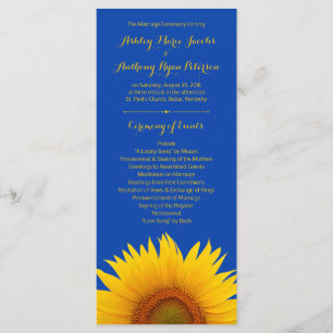 Royal Blue Yellow Sunflower Wedding Program Programme