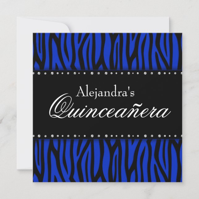 Royal Blue Zebra Diamonds Quinceanera Invitation (Front)