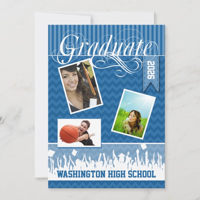 Royal Blue Zig Zag Senior Picture Class of Announcement (Front)