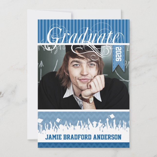 Royal Blue Zig Zag Senior Picture Class of Announcement (Front)