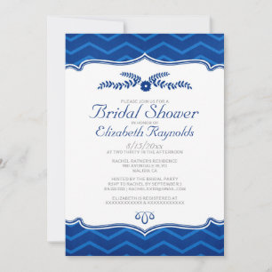 Royal Blue Zigzag Bridal Shower Invitations