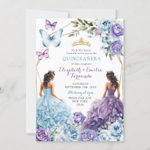Royal Blush Blue Purple Geometric Quinceañera Invitation