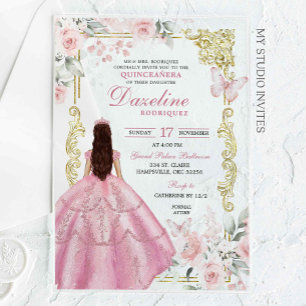 Royal Blush Pink Princess Quinceañera Acrylic Invitations