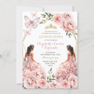 Royal Blush Pink Twins Geometric Quinceañera Invitation