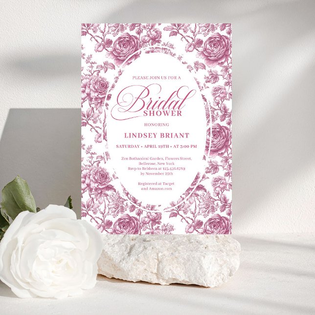 Royal Blush Velvet Rose Pattern Bridal Shower  Invitation (Royal Blush Velvet Rose Pattern Bridal Shower Invite)