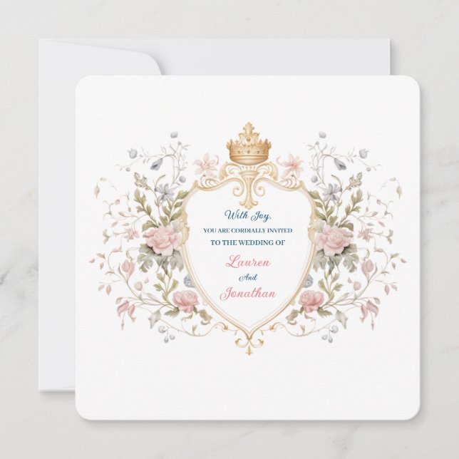 Royal Botanical Elegant Regal Floral Crest Wedding Invitation (Front)