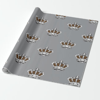 Royal Brown Crown Pattern on Modern Gray Back Wrapping Paper