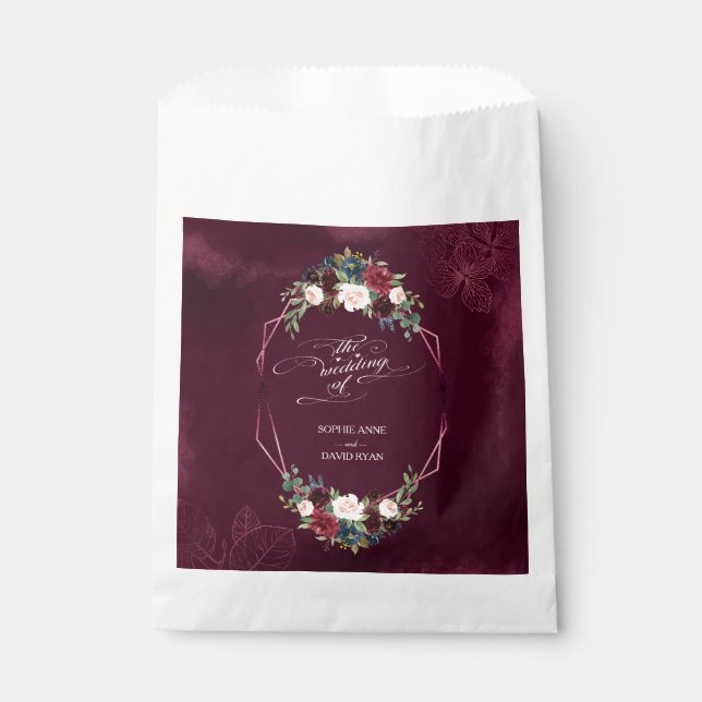 Royal Burgundy Floral Geometric Wedding Favour Bags (Front)