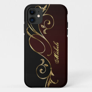 Royal Burgundy Gold Black Monogram Case-Mate iPhone Case