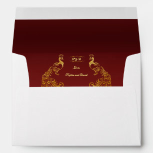 Royal Burgundy Gold Peacock Wedding Envelopes
