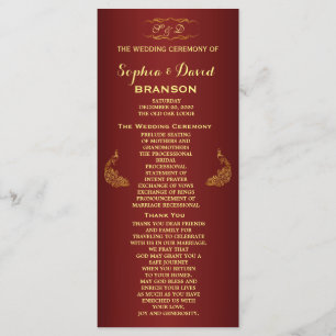 Royal Burgundy Gold Peacock Wedding Program Custom Programme