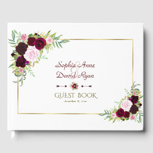 Royal Burgundy Marsala Floral Wedding Guest Book
