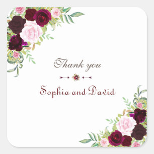 Royal Burgundy Marsala Floral Wedding Square Sticker