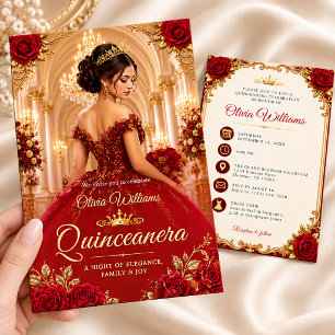 Royal Burgundy Quinceanera Sweet 15 Birthday Invitation