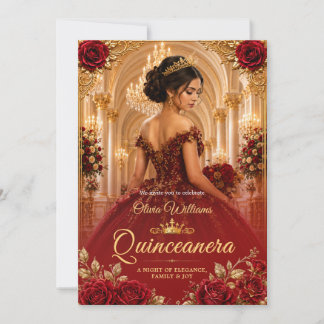 Royal Burgundy Quinceanera Sweet 15 Birthday Invitation