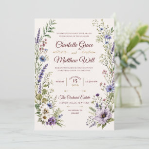 Royal Burgundy Watercolor Floral Wedding Invitatio Invitation