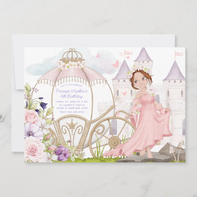 Royal Carriage | Red-Haired Princess Birthday Invitation (Front)