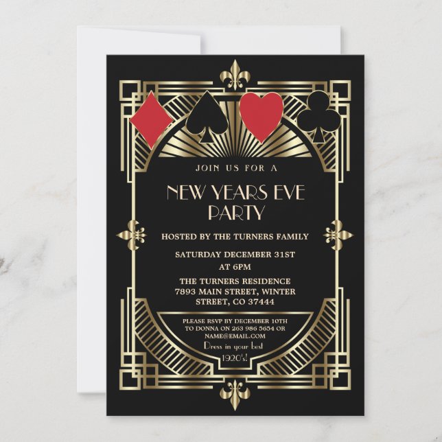 Royal Casino Las Vegas Great Gatsby New Years Eve Invitation (Front)