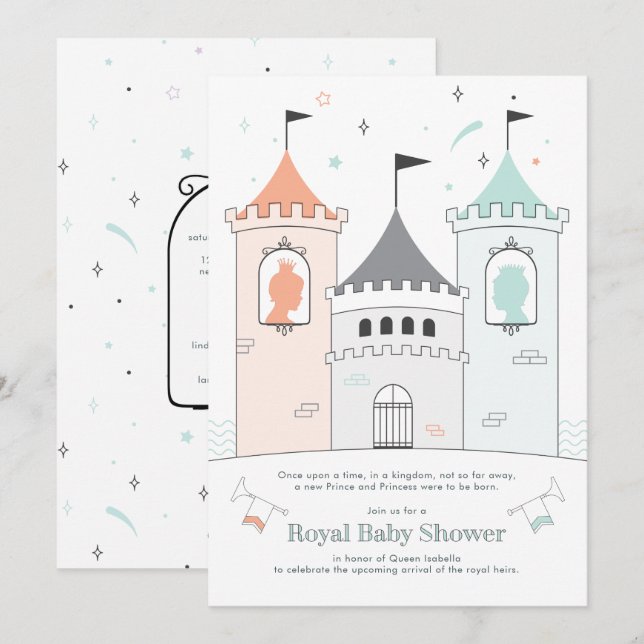 Royal Castle Boy Girl Twin Baby Shower Invitation (Front/Back)