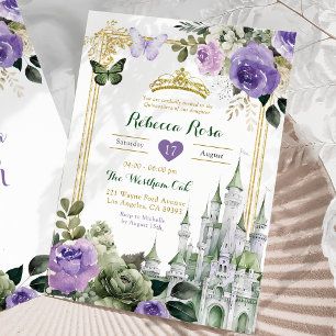 Royal Castle Lilac Purple Sage Green Quinceañera Invitation