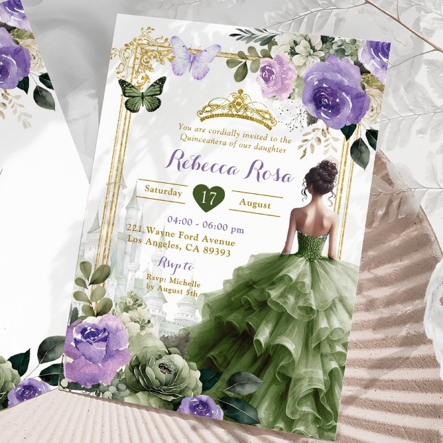Royal Castle Purple Sage Green Princess 15 Años Invitation (Creator Uploaded)