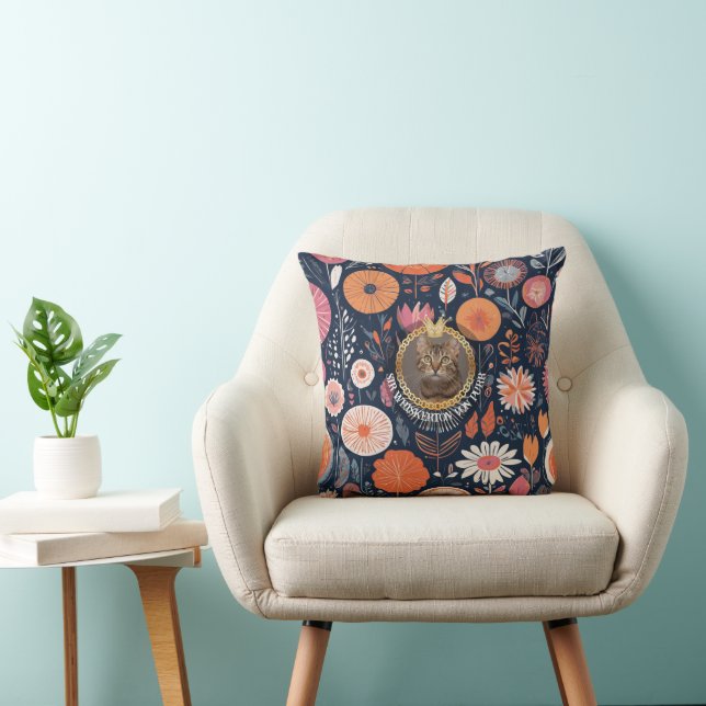 Royal Cat Dark Navy Floral Aristocrat Pattern Art Cushion (Chair)