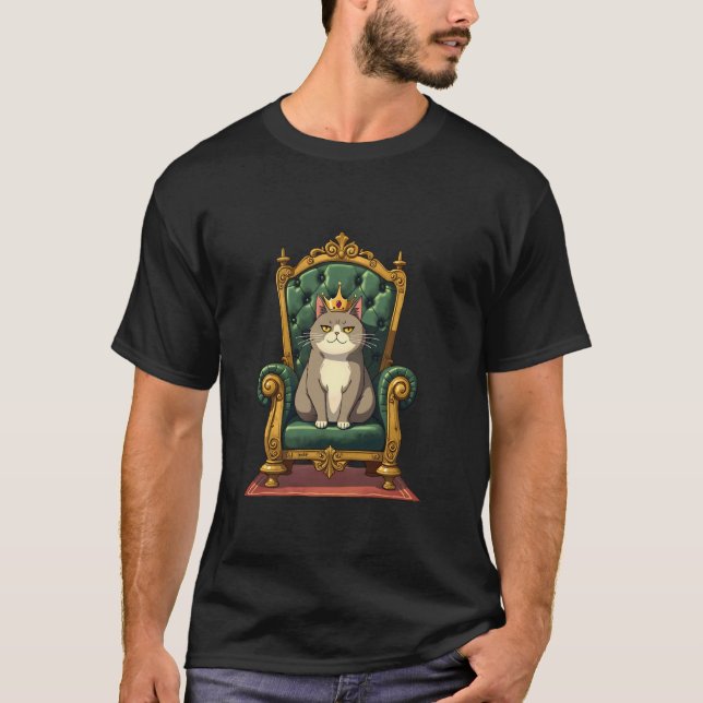 Royal Cat on Throne Funny Crown Design T-Shirt (Front)