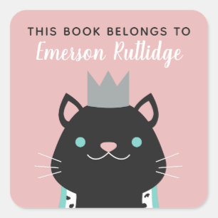 Royal Cat Pink This Book Belongs To Square Sticker