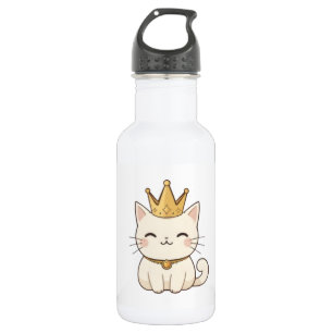 Royal Cat with Golden Crown Kawaii Design 532 Ml Water Bottle