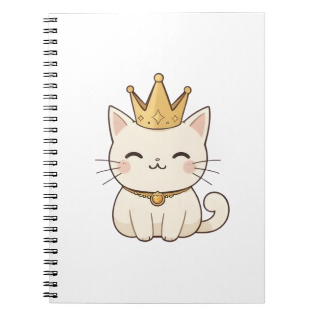 Royal Cat with Golden Crown Kawaii Design Notebook (Front)