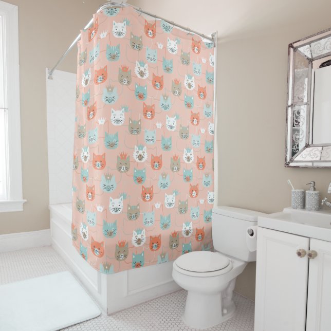 Royal Cats Pattern Shower Curtain (In Situ)