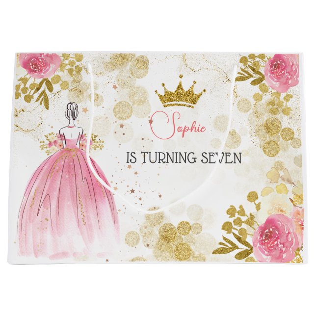 Royal celebration pink princess birthday large gift bag (Front)