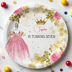 Royal celebration pink princess birthday paper plate