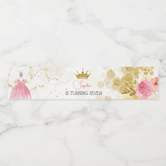Royal celebration pink princess birthday water bottle label (Single Label)