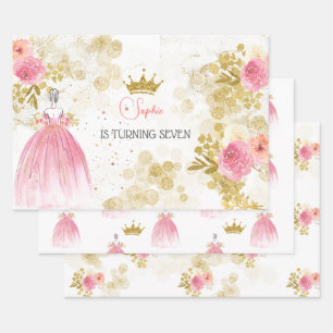 Royal celebration pink princess birthday wrapping paper sheet