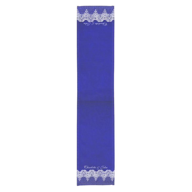 Royal Chic Blue Lace Personalized Table Runner (Front)