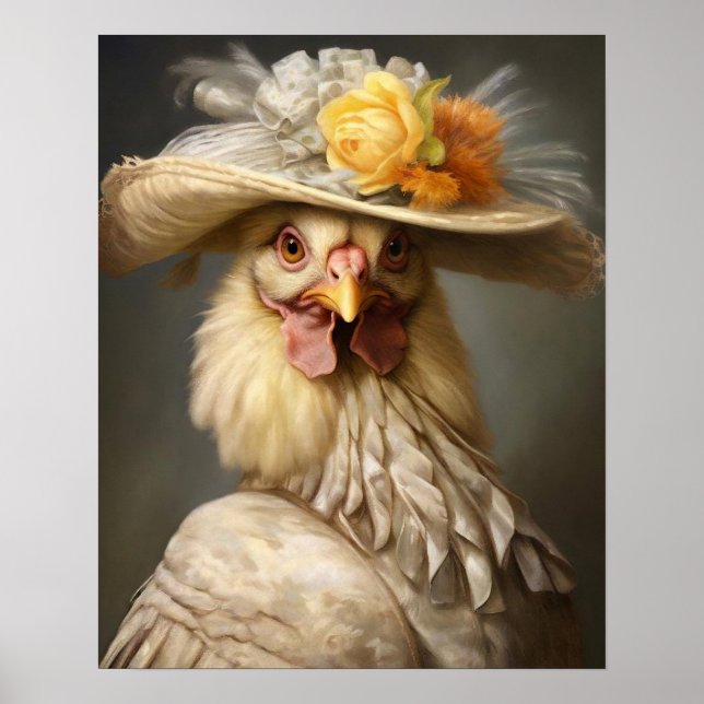 Royal Chicken Vintage Print, Renaissance Animal Poster (Front)