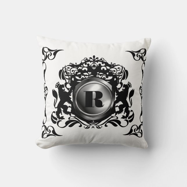 Royal Coat of Arms Monogram R Throw Pillows (Front)