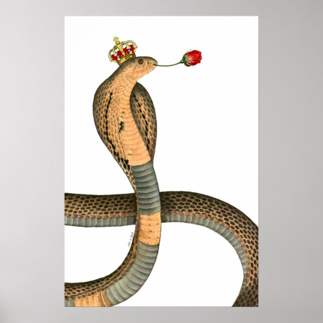 Royal Cobra King Head Rose Surreal Crown Poster (Front)