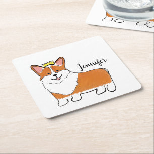 Royal corgi dog personalised square paper coaster