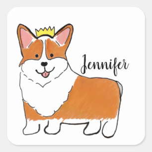 Royal corgi dog personalised square sticker