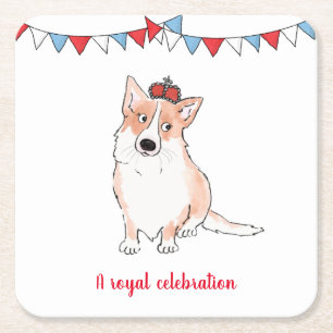 Royal corgi square paper coaster