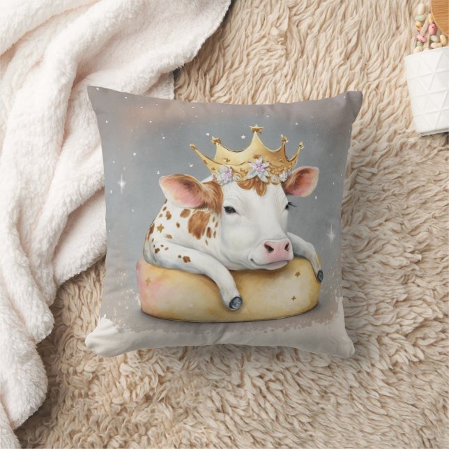 Royal Cow Dreaming on Cheese Throne                Cushion (Blanket)