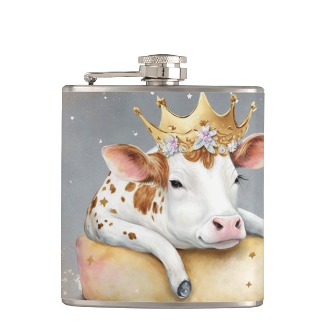 Royal Cow Dreaming on Cheese Throne                Hip Flask (Front)