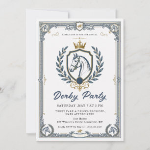 Royal Crest Blue & Gold Kentucky Derby Party Invitation