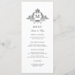 Royal Crest Elegant Wreath Monogram Wedding  Menu