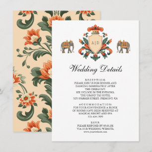 Royal Crest Elephant Indian Wedding Details Enclosure Card