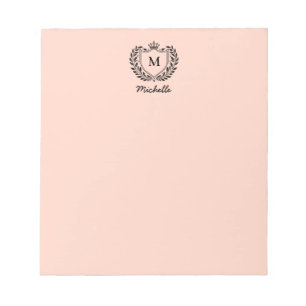 Royal Crest Emblem Monogram Script Name Coral  Notepad