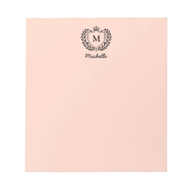 Royal Crest Emblem Monogram Script Name Coral  Notepad (Front)