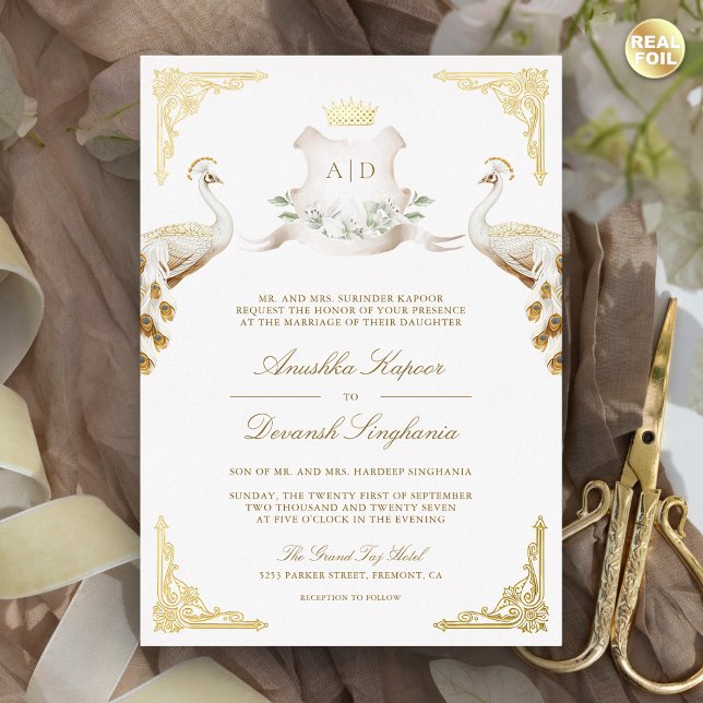 Royal Crest Indian White Peacock Wedding Gold (Creator Uploaded)